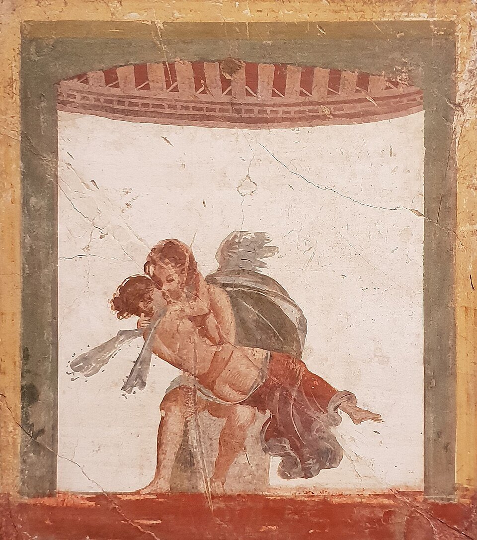 Roman fresco showing Cupid and Psyche, from Pompeii.